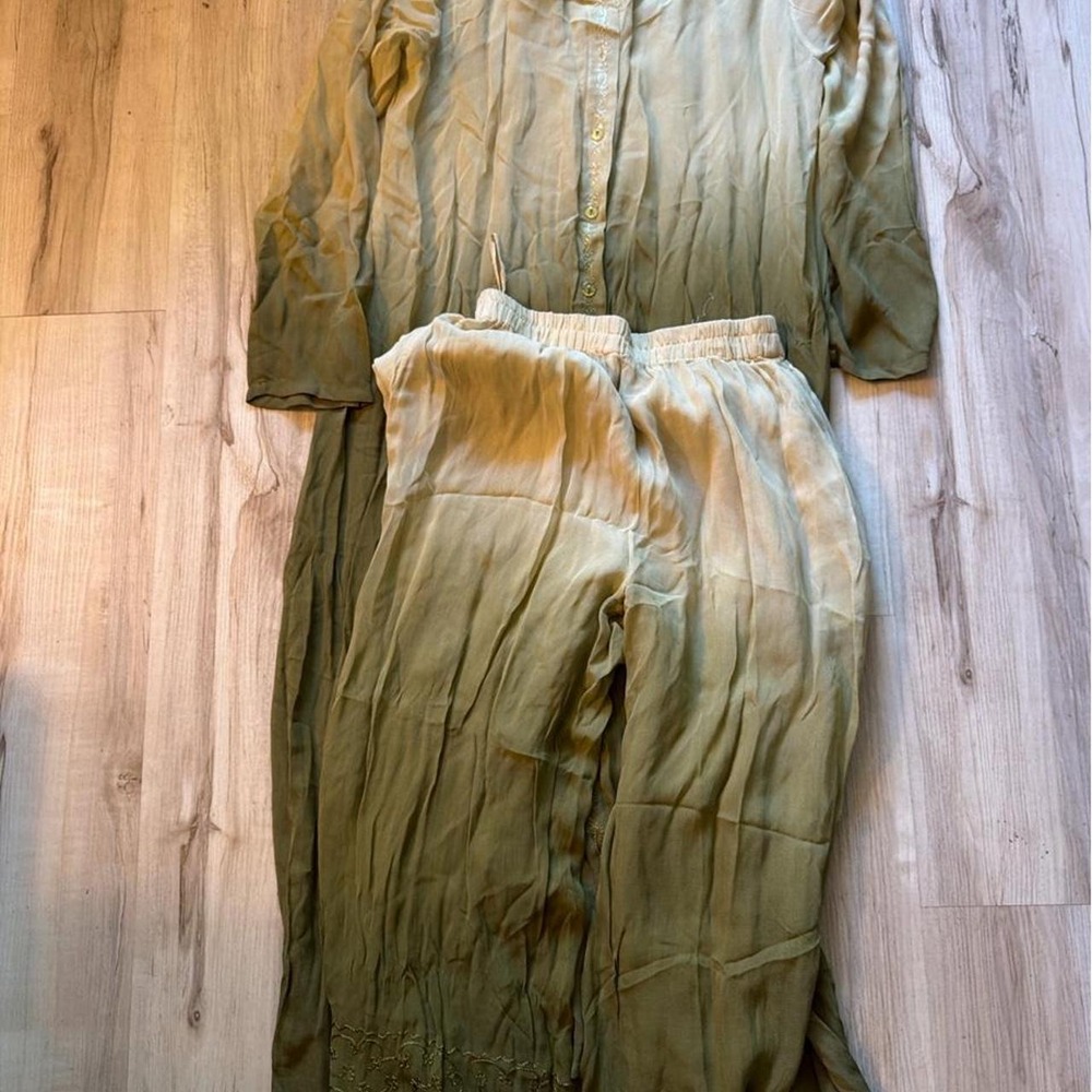 Essence Vintage Green Ombre Rayon 3 Piece Set Jumpsuit Boho Small